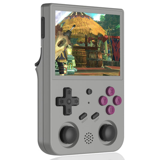 Aivuidbs RG353VS front view shows compact handheld design for gaming on the go.