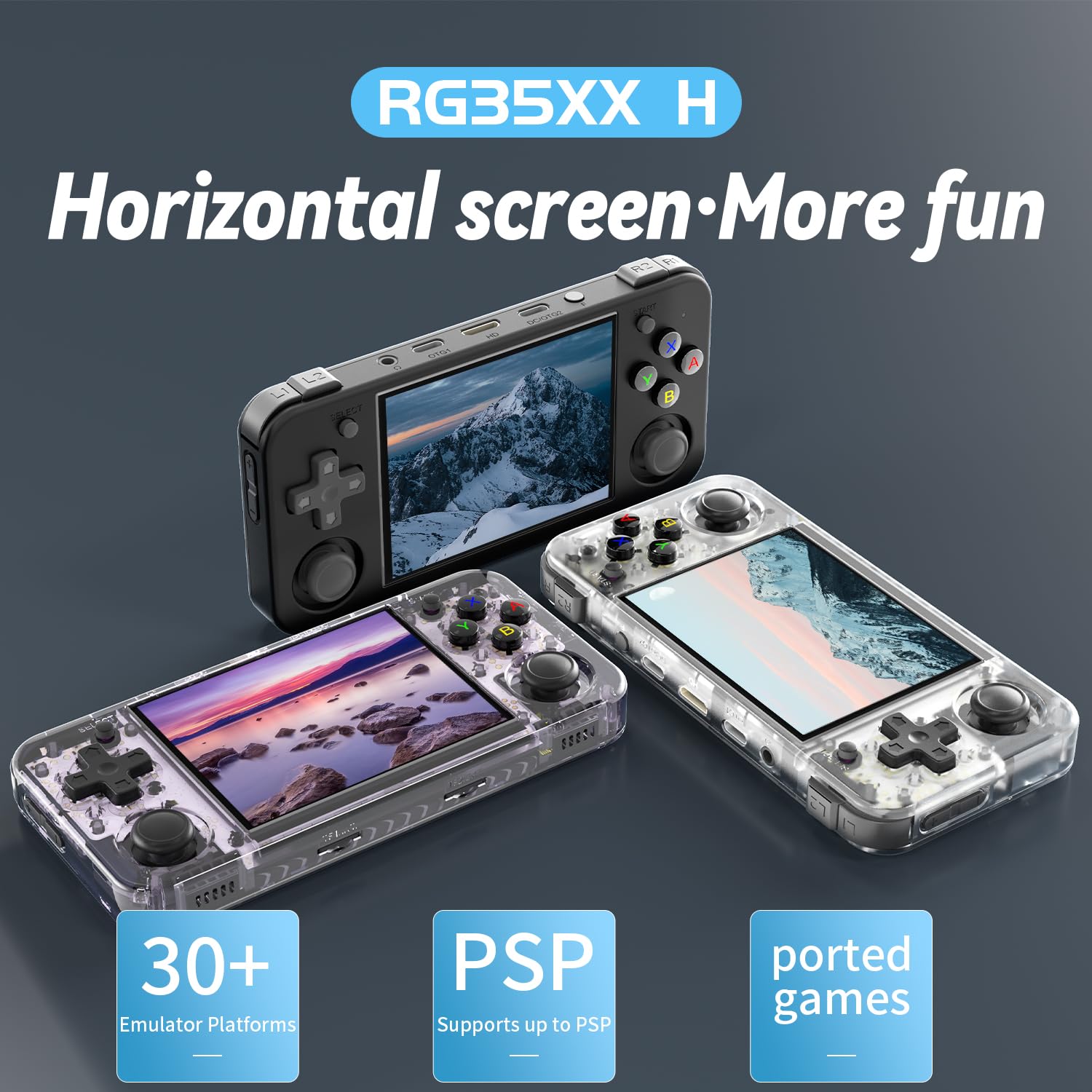 Aivuidbs RG35XX H IPS screen close-up shows vibrant colors for retro titles.