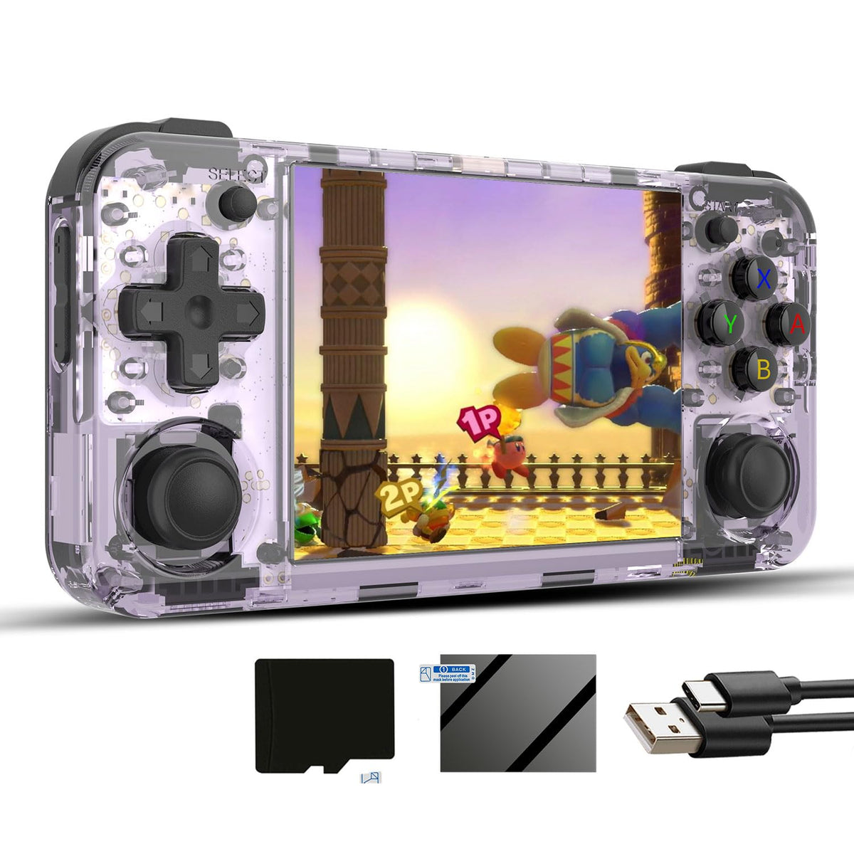Aivuidbs RG35XXH purple front view, ideal for portable retro gaming on the go