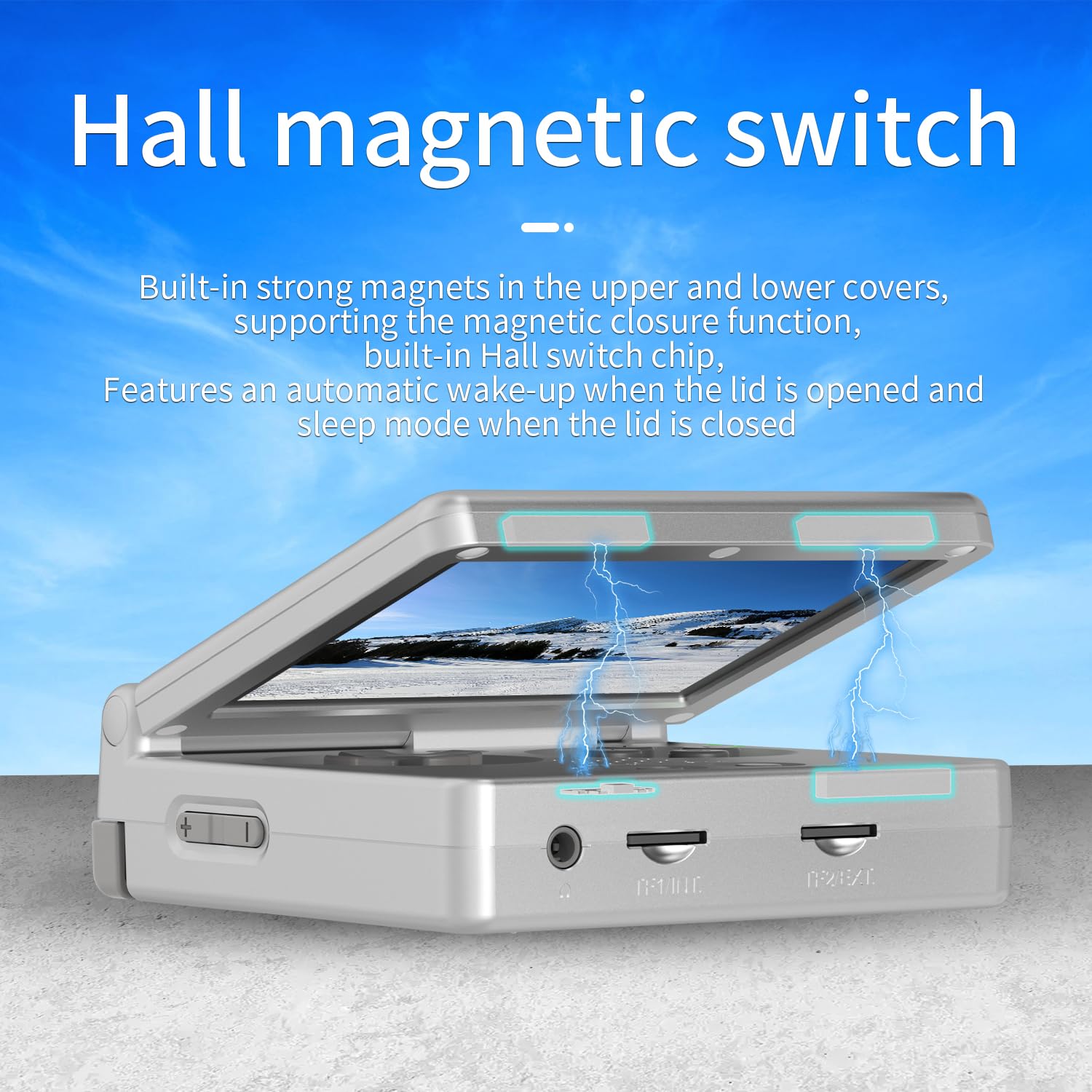 Built-in Hall switch on RG35XXSP Flip wakes the screen when opened.