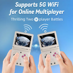 RG35XXSP supports 5G WiFi and Bluetooth for wireless multiplayer and streaming.