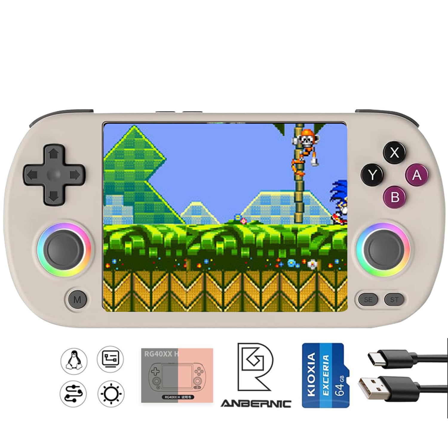 Aivuidbs RG40XX H handheld console with 4-inch IPS screen for crisp retro gaming.