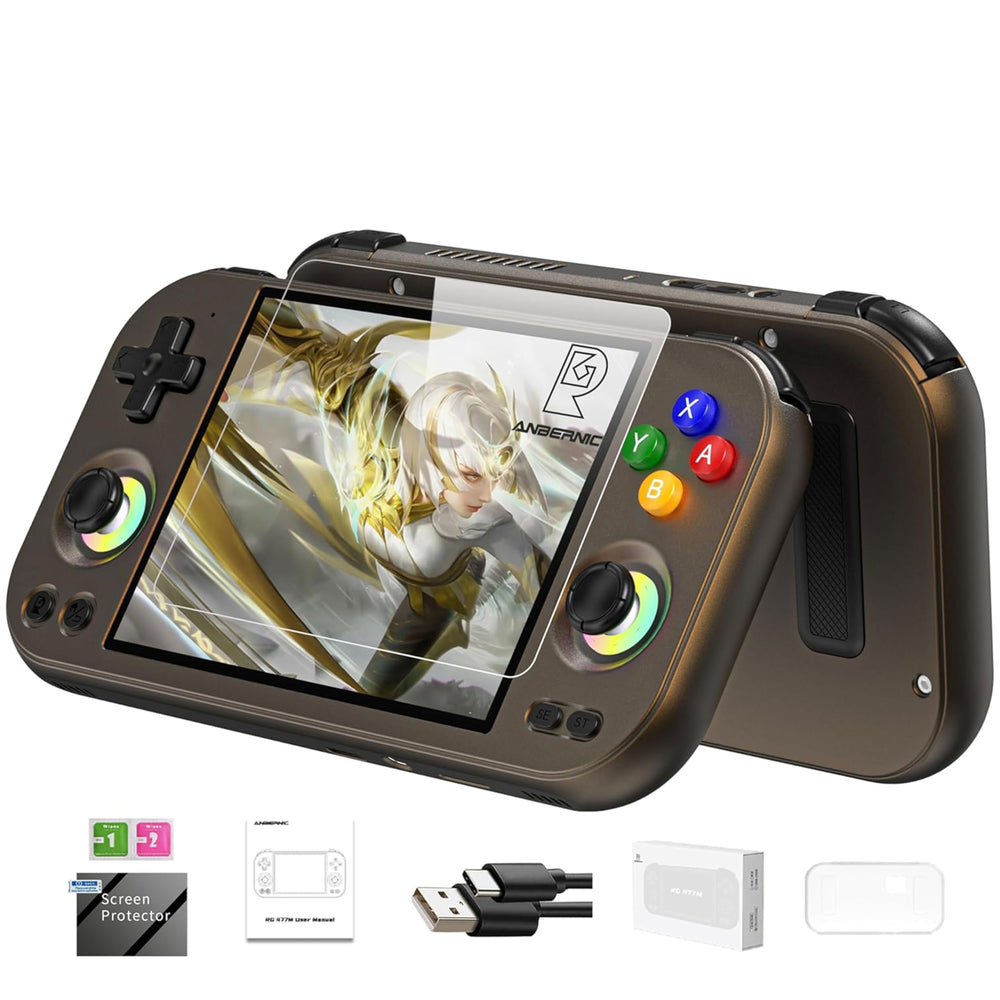 Aivuidbs RG477M front view highlighting premium aluminum body for durable handheld gaming