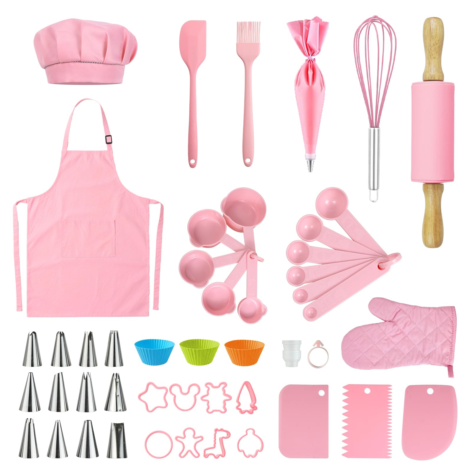 Aixmeet 47pcs kids cooking set with hat and apron for imaginative play and learning