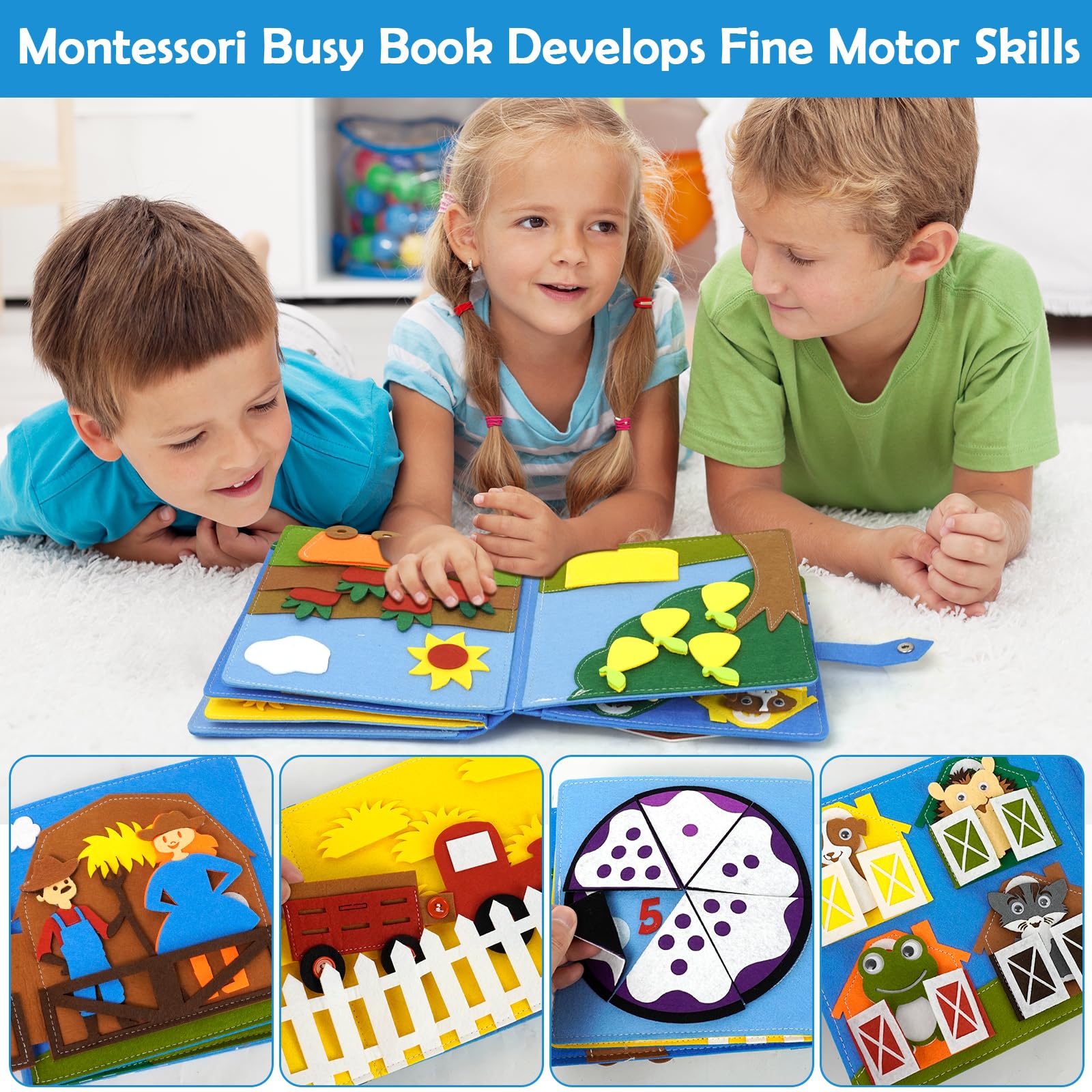 AIXMEET Busy Book animal puppets develop fine motor skills during play.