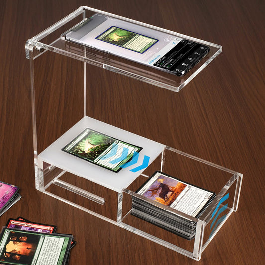 Aizesuro clear acrylic sleeved scanstand front view for stable MTG card scanning.