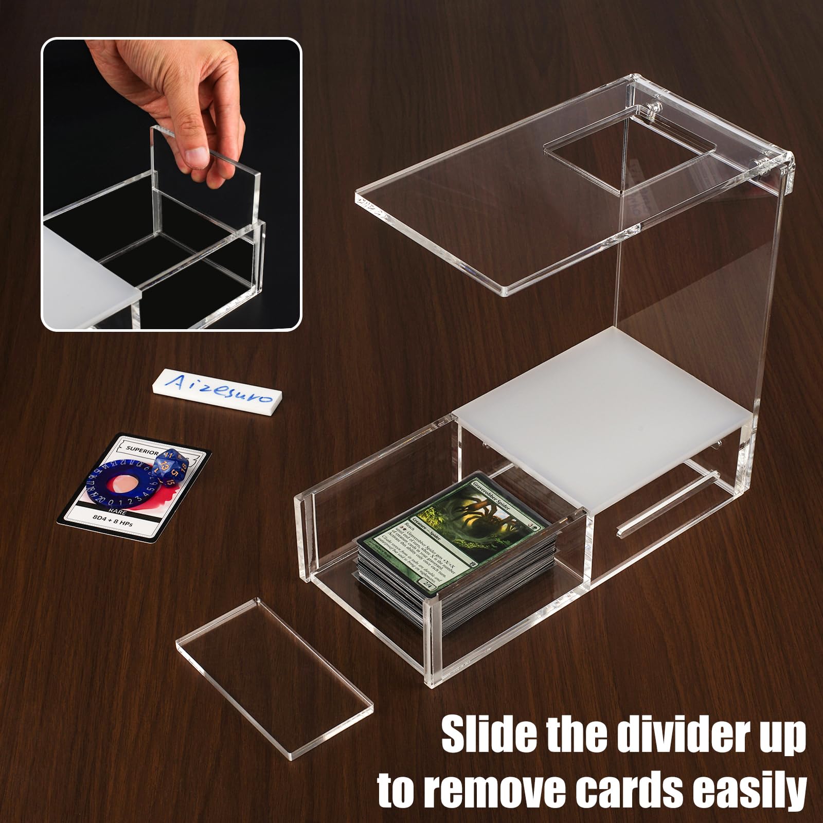 Aizesuro included divider helps neat stacking of cards in the drawer.