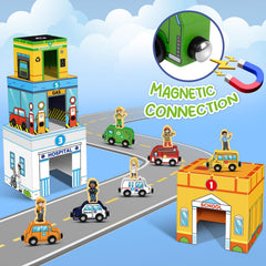 Aizweb community-space boxes help kids explore roles like hospital, school, and fire station.