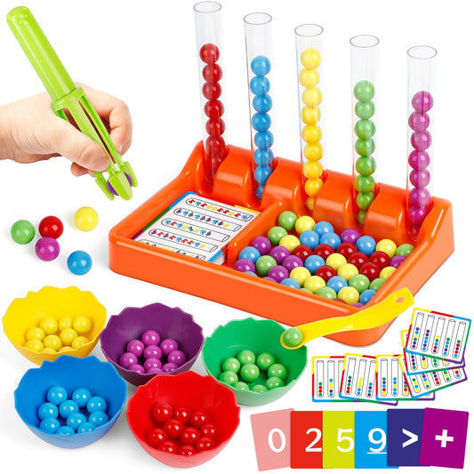 Aizweb counting and color sorting toy with tubes showcases early math and color recognition.
