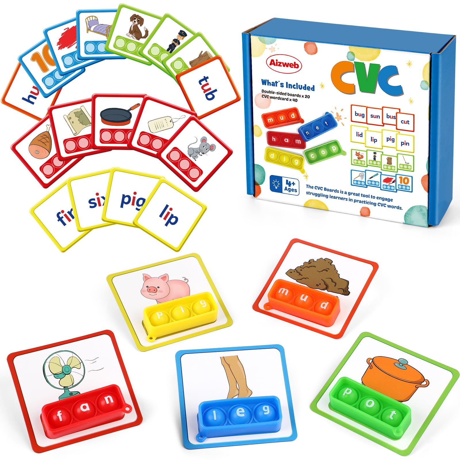 Aizweb CVC Word Game front panel with three buttons for engaging word-building.