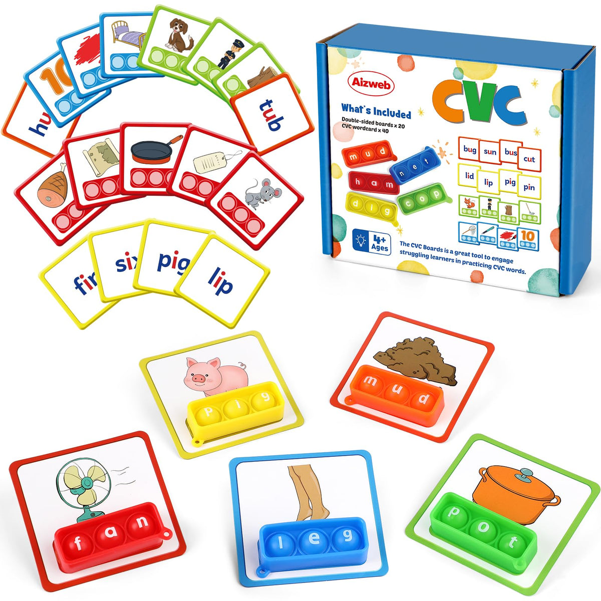 Aizweb CVC Word Game front panel with three buttons for engaging word-building.