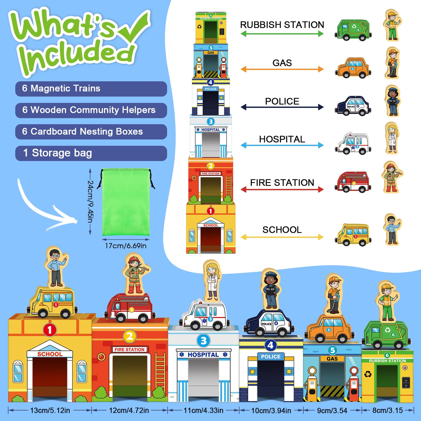 Aizweb wooden cars with magnets connect for endless train-style play.