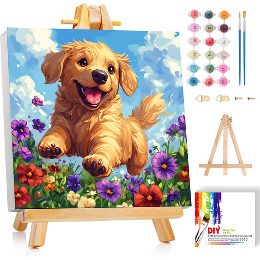 Ajepon dog paint by number frame 8x8 canvas ready for display