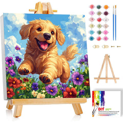 Ajepon dog paint by number frame 8x8 canvas ready for display
