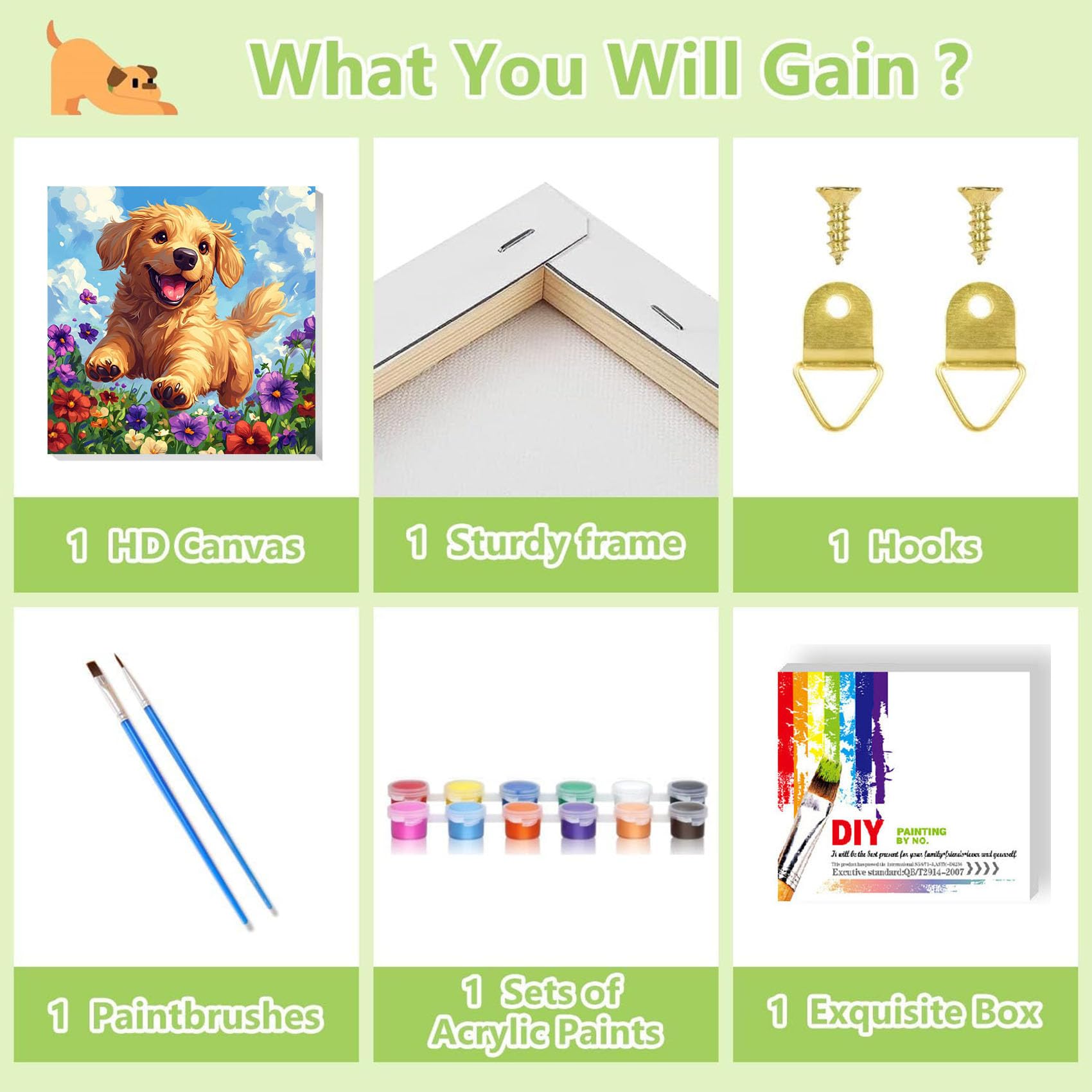 Ajepon framed canine paint by number canvas closeup showing clear numbers