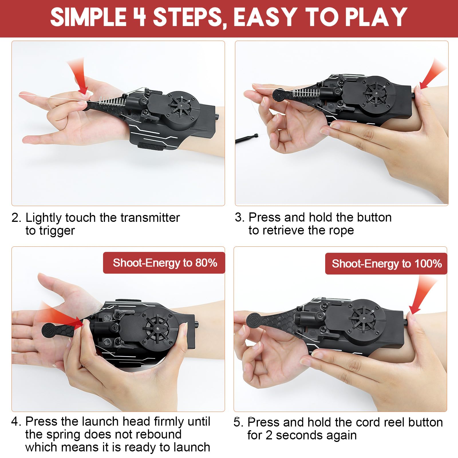 AJJKKA Spider Web Shooters palm switch control enables quick launches and retries.