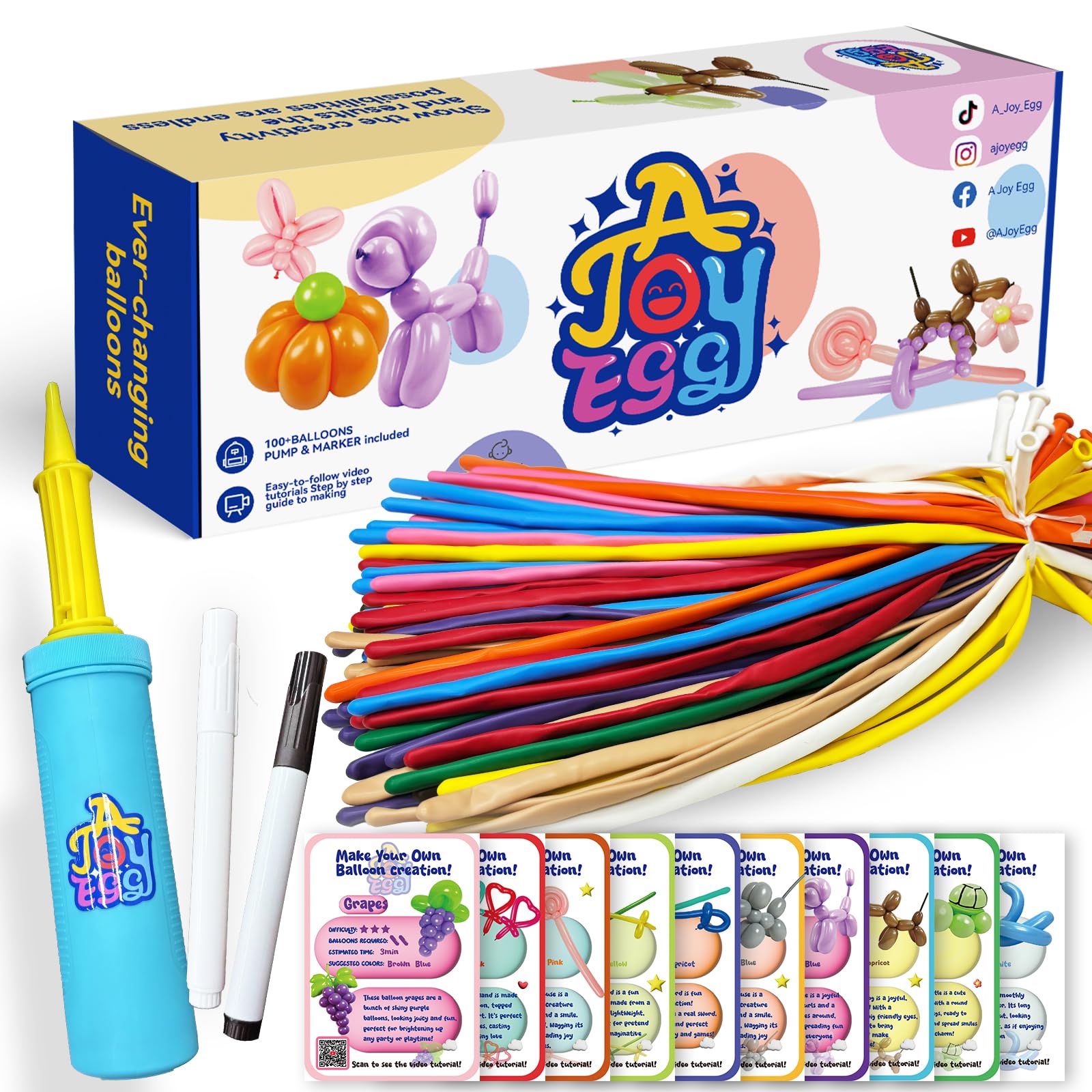 AJOYEGG Balloons Animals Kit packaging shows complete DIY setup for kids.