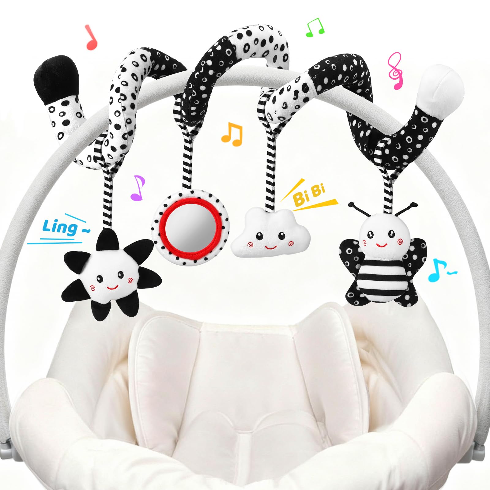 AJsupojouet bee hanging toy with crinkle wings for engaging sensory play.