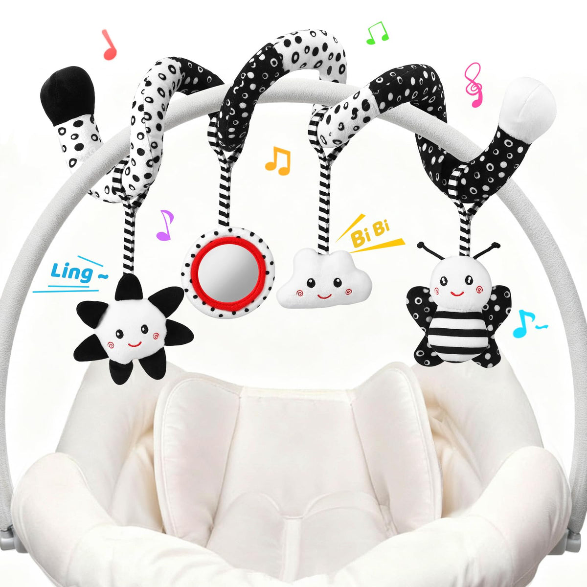 AJsupojouet bee hanging toy with crinkle wings for engaging sensory play.