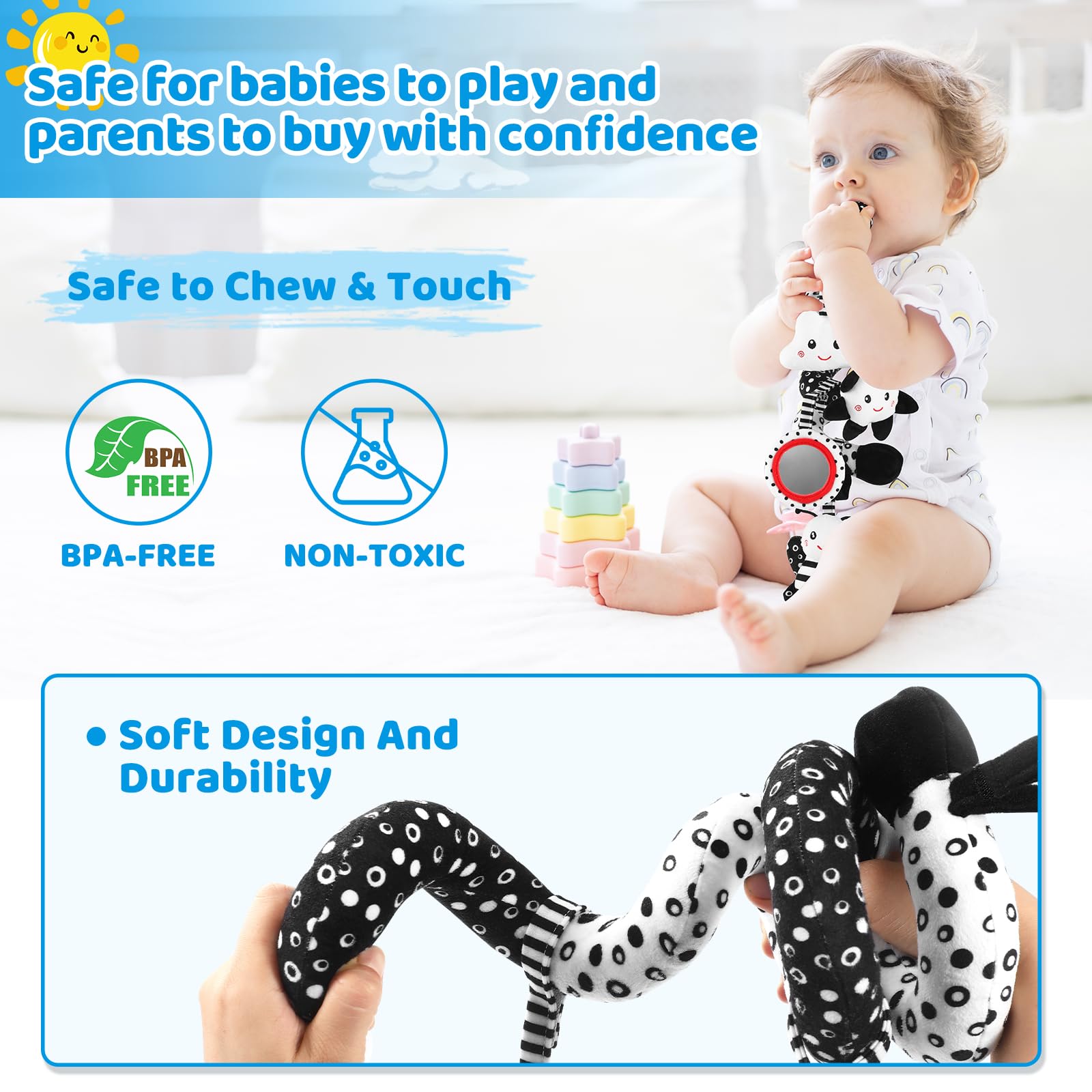 AJsupojouet cloud crinkle toy offers textural, interactive fun for babies.