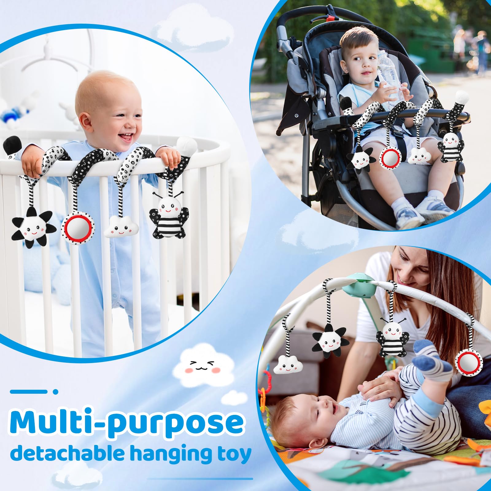 AJsupojouet detachable hanging toy with Velcro fits car seats and cribs securely.