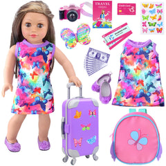 AK KYC 18-inch doll clothes set with suitcase for imaginative travel play