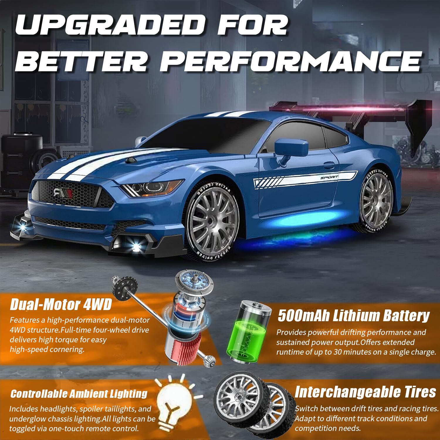 Aka Supaku RC Drift Car battery compartment allows quick swaps.