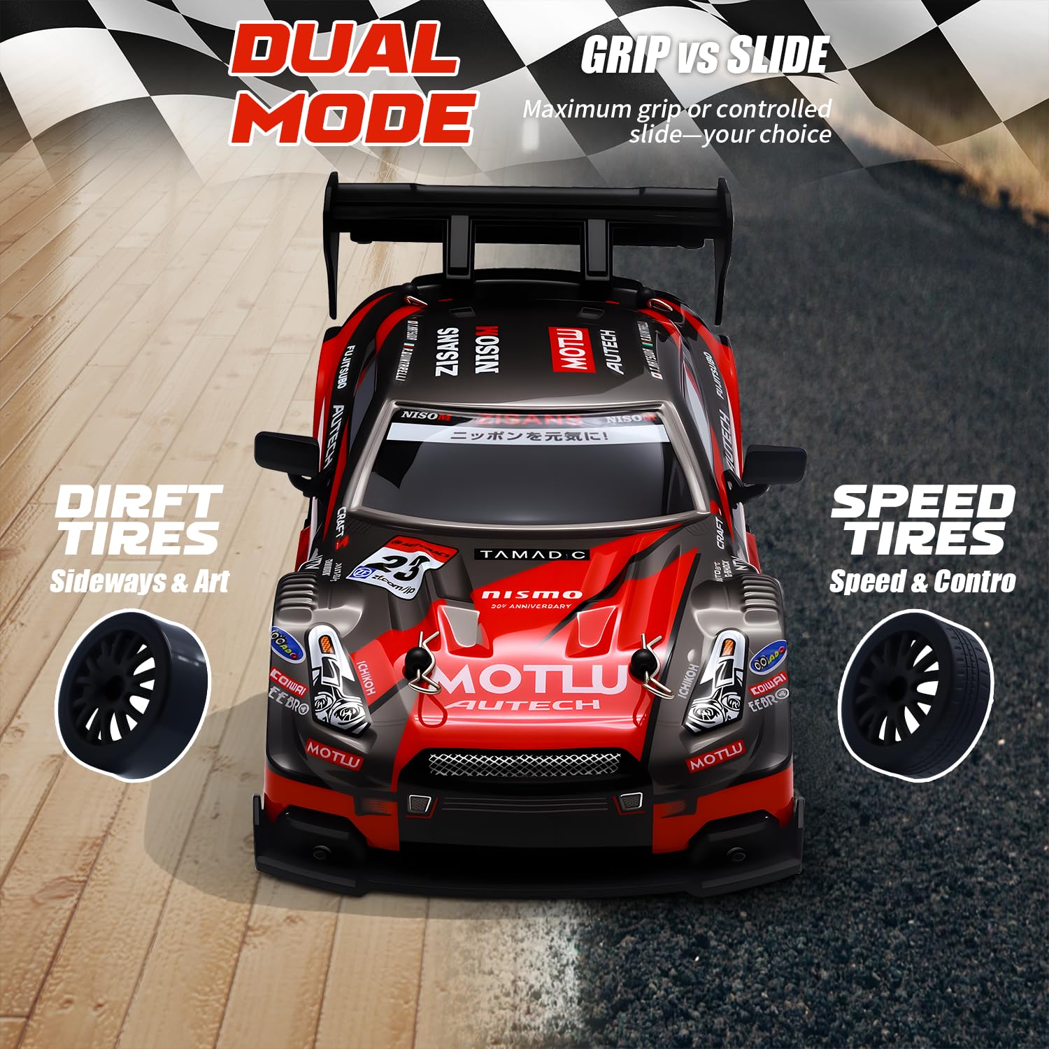 Aka Supaku RC Drift Car drift tires provide smooth control on smooth floors