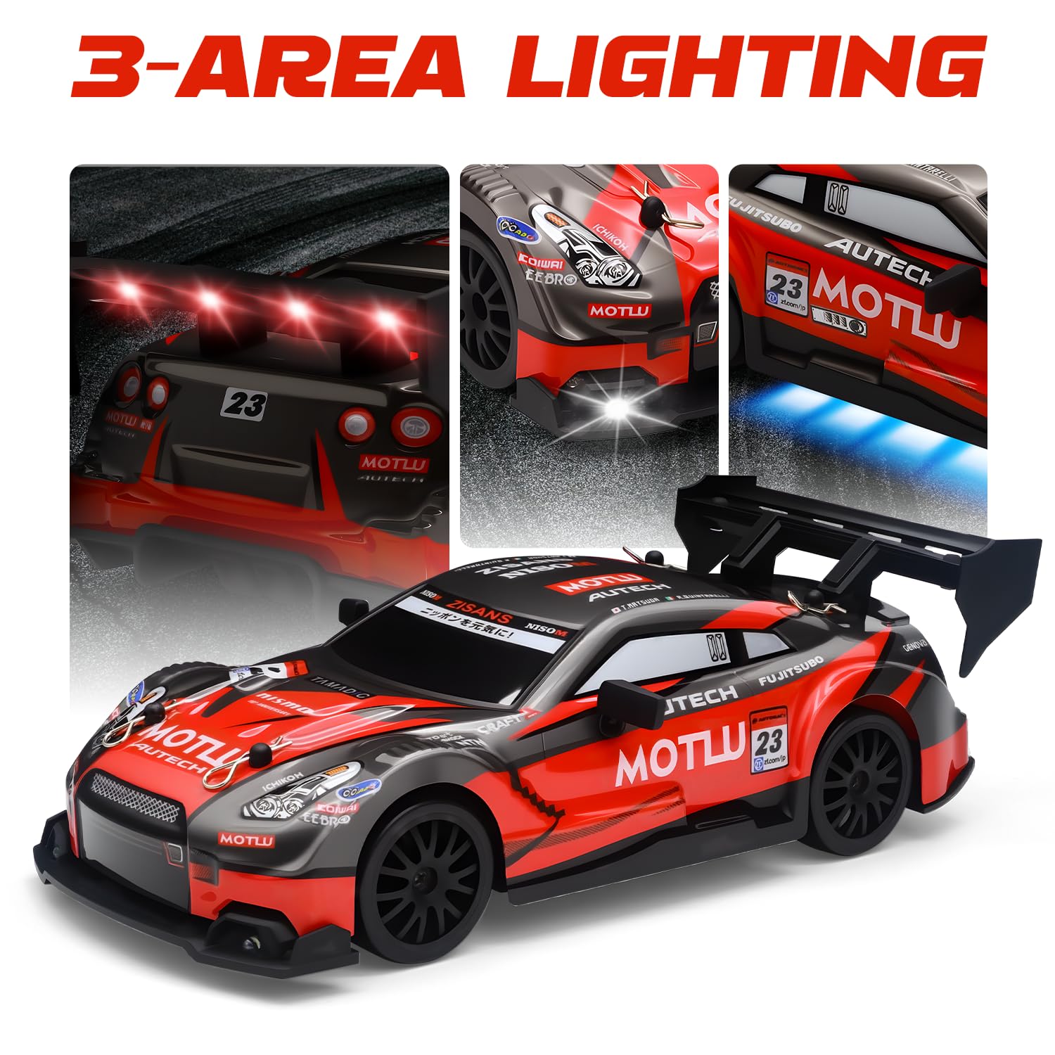 Aka Supaku RC Drift Car LED lights improve night racing visibility.