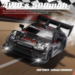 Aaka Supaku RC Drift Car side view shows 4WD capability for versatile surfaces.