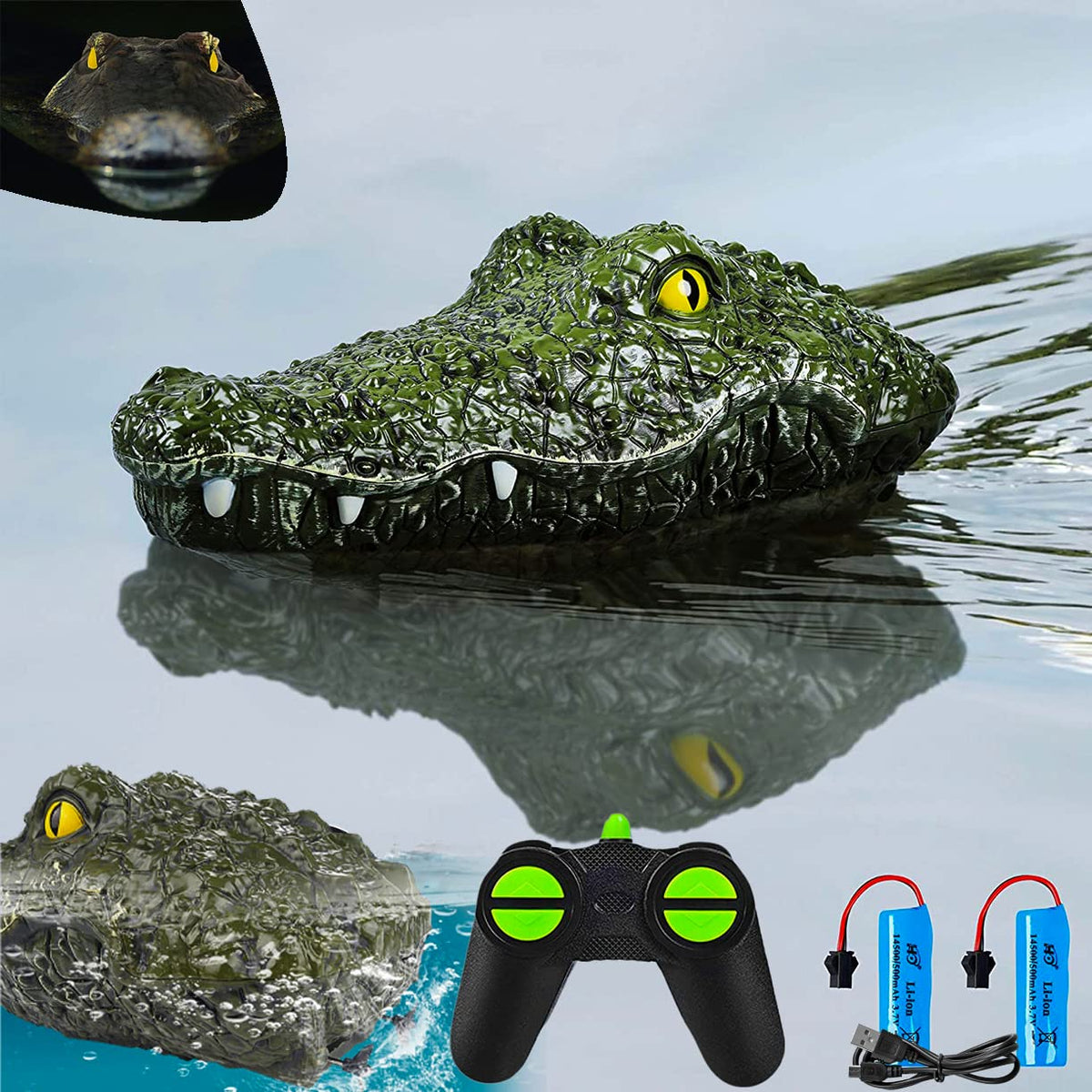 Akargol crocodile head boat moves lifelike in pool.