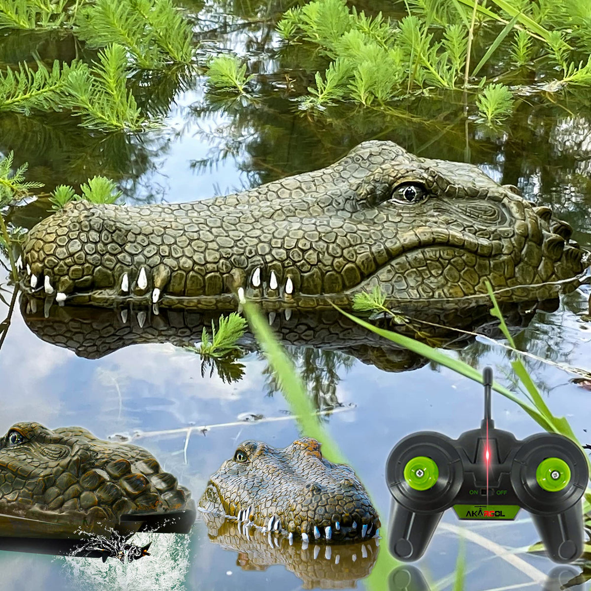 Akargol remote alligator head boat visual on water for lifelike decor and prank fun