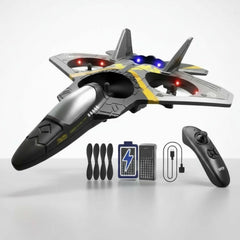 Akargol Sky Riders RC jet plane with LED lights for vibrant night flights.