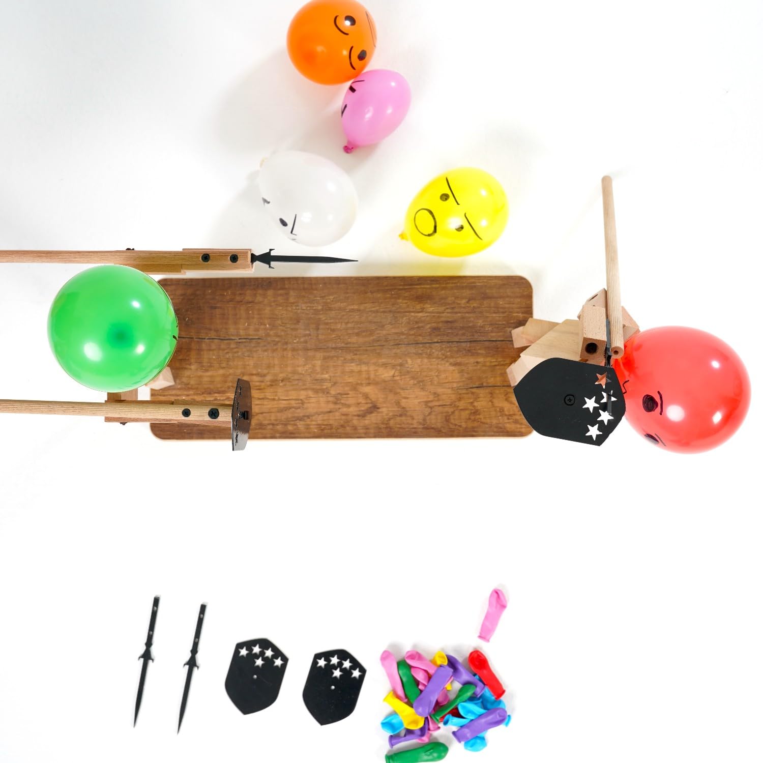 Akargol XL party backyard fun featuring giant wooden puppets and balloon targets.