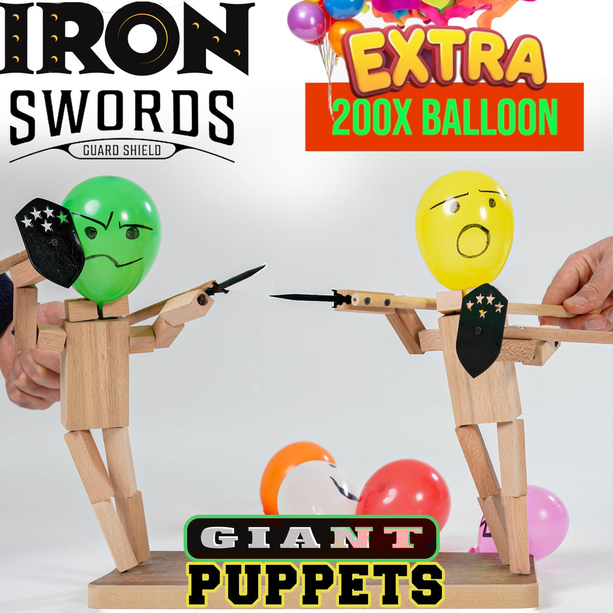 Akargol XL wooden fencing puppets with swords for dramatic backyard duels and family fun.