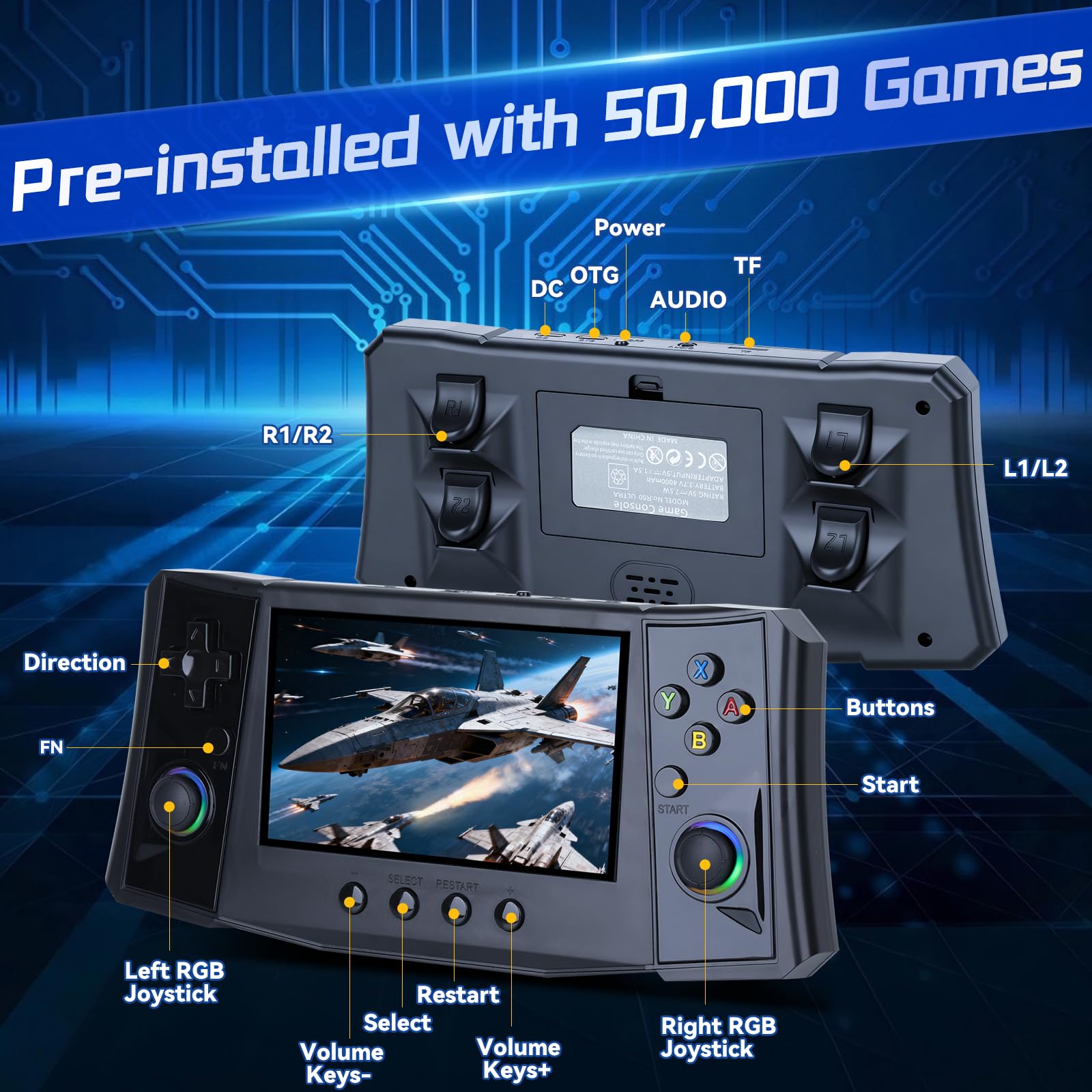 Akaxi 2025 upgraded handheld console with 4000mAh battery for long portable sessions.