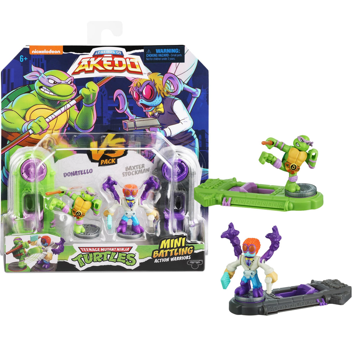 Akedo Donatello vs Baxter Stockman mini figure in a duel-ready pose.