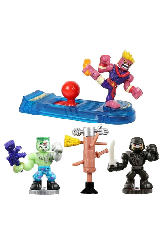 Akedo Ultimate Arcade Warriors Starter Pack front view shows action-ready kit for battles.