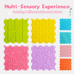 AKIMRABY mats feature patterns and textures to promote tactile exploration.