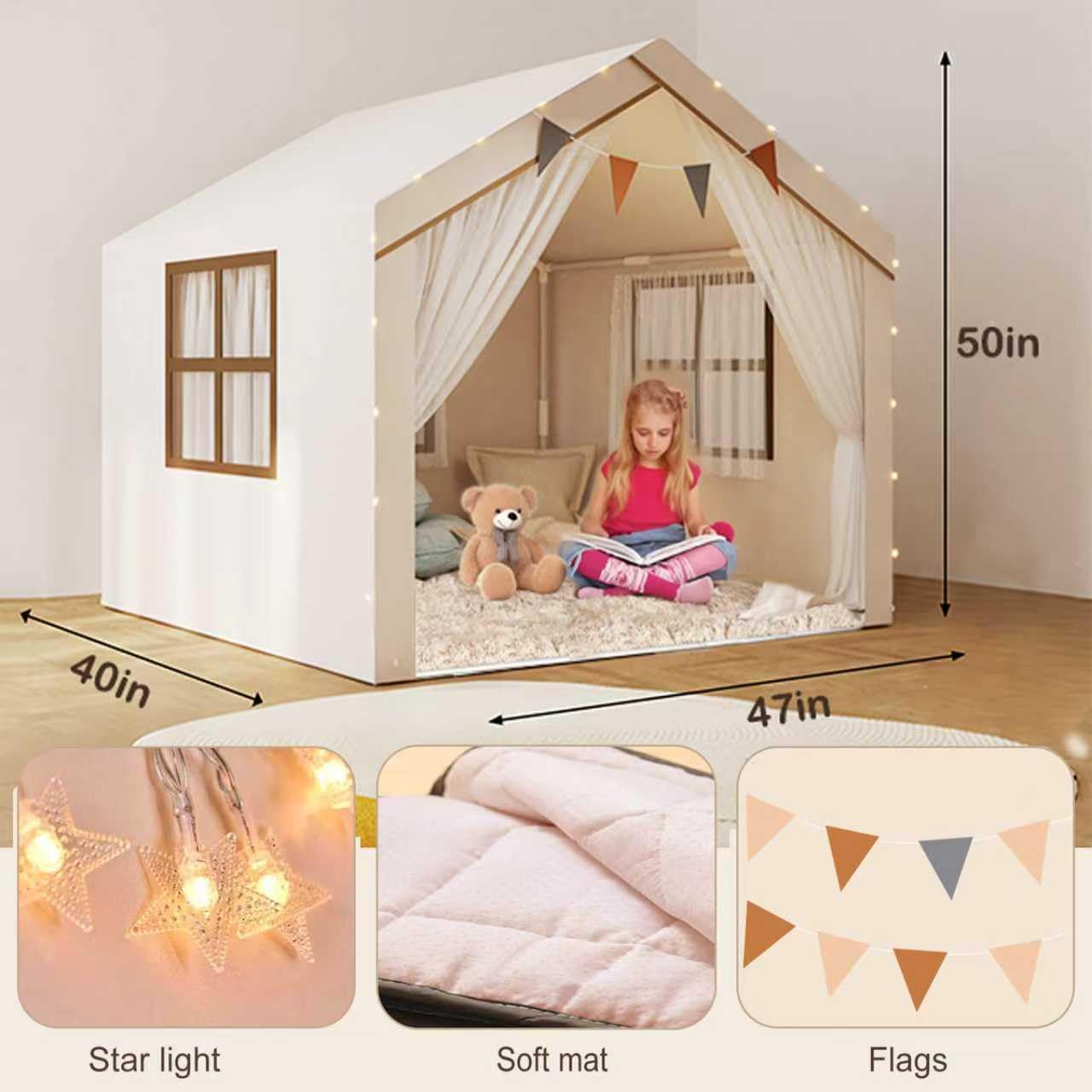 AKLLA Kids Tent star LED lights add gentle ambient glow for evenings.