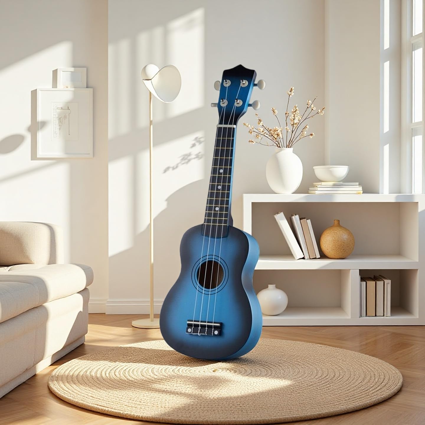 Akmiy 21-inch blue guitar packaging ready as a gift