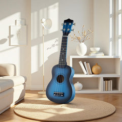 Akmiy 21-inch blue guitar packaging ready as a gift