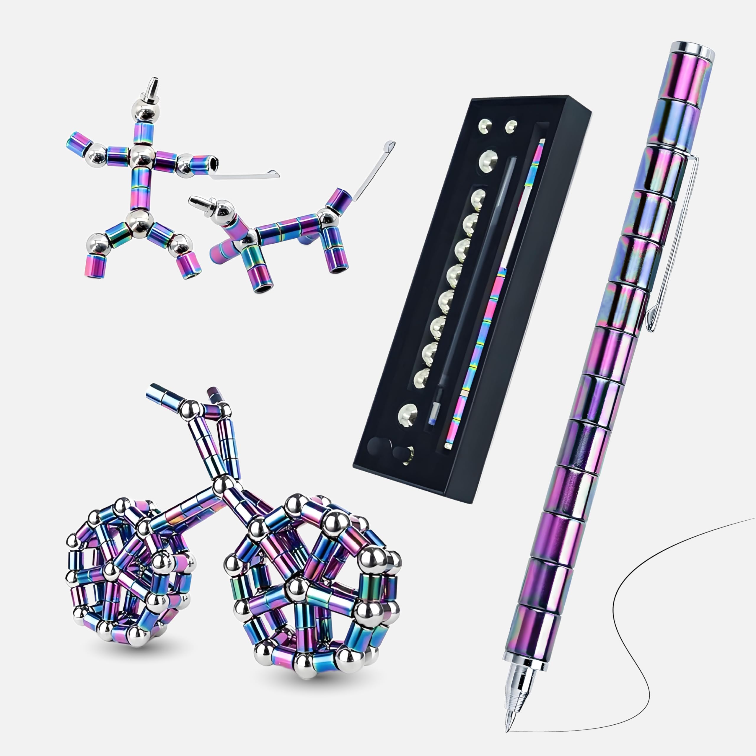 AKUTAIN Fidget Pen with colorful modular body for creative play and writing.