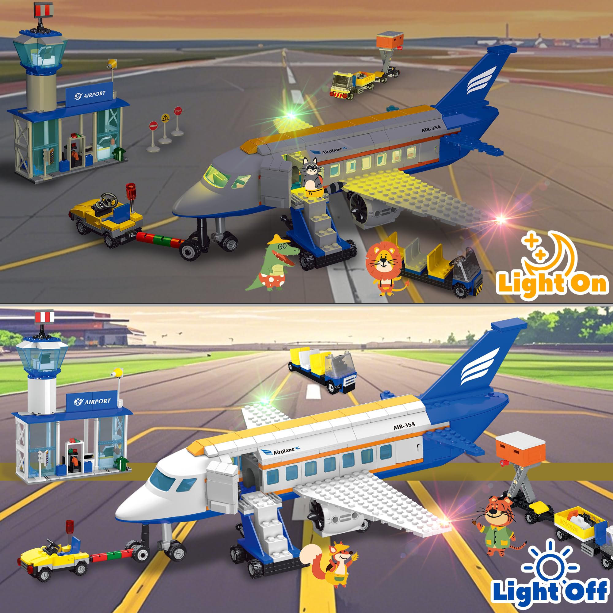 AKWME City Airplane Set luggage trailer invites imaginative airport trips.