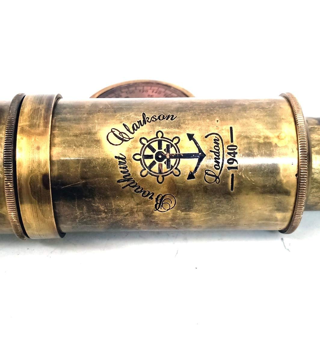 ALADEAN ornate brass-detail on the telescope emphasizes antique style.