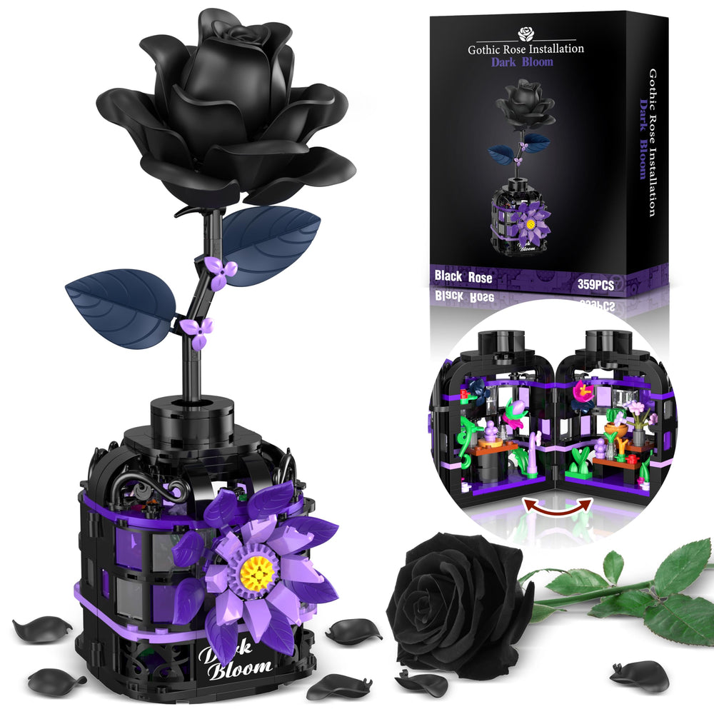Alagoo Gothic black rose building kit cover image, dramatic centerpiece for home decor.