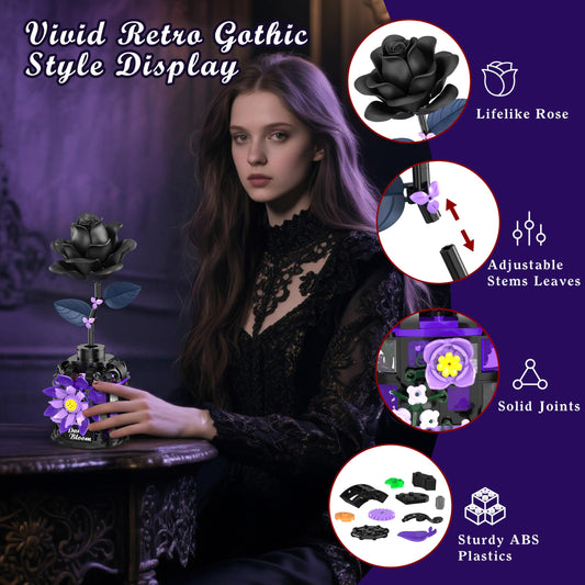 Alagoo Gothic black rose dome vase view with openable vase for striking display.