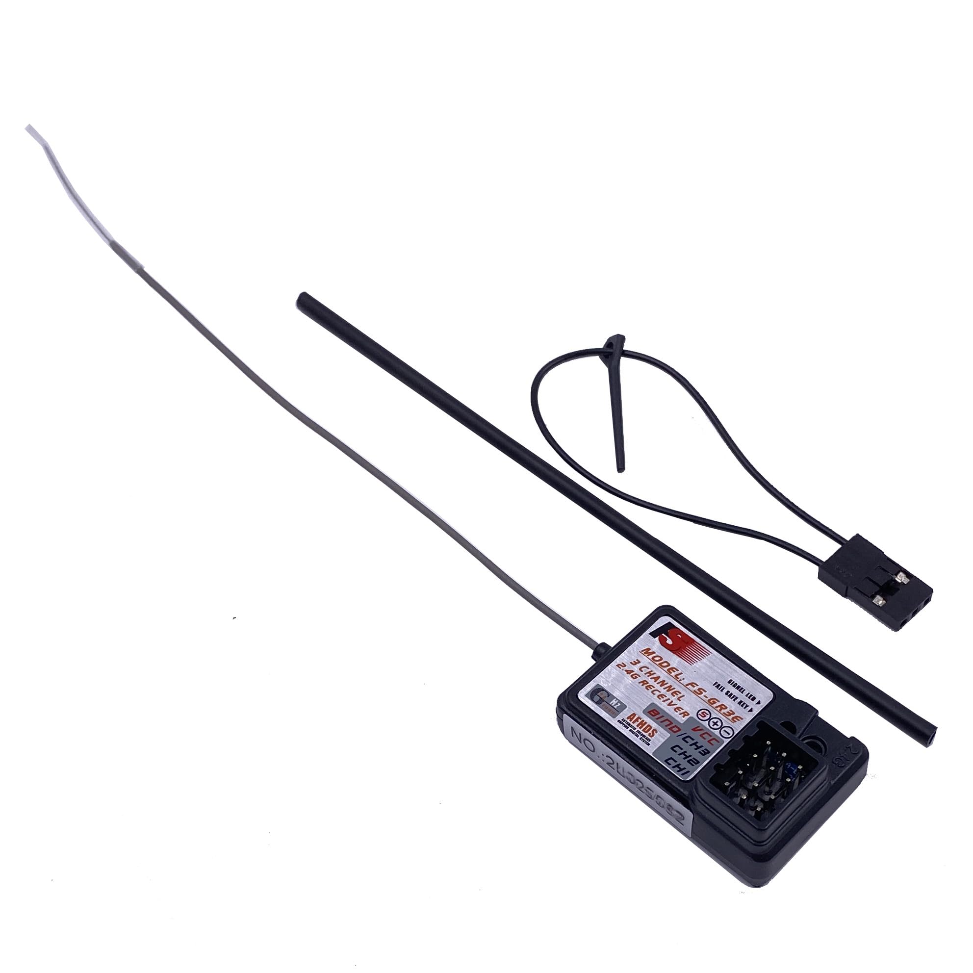 Alaohu FS-GR3E receiver close-up highlighting compact size and AFHDS compatibility.