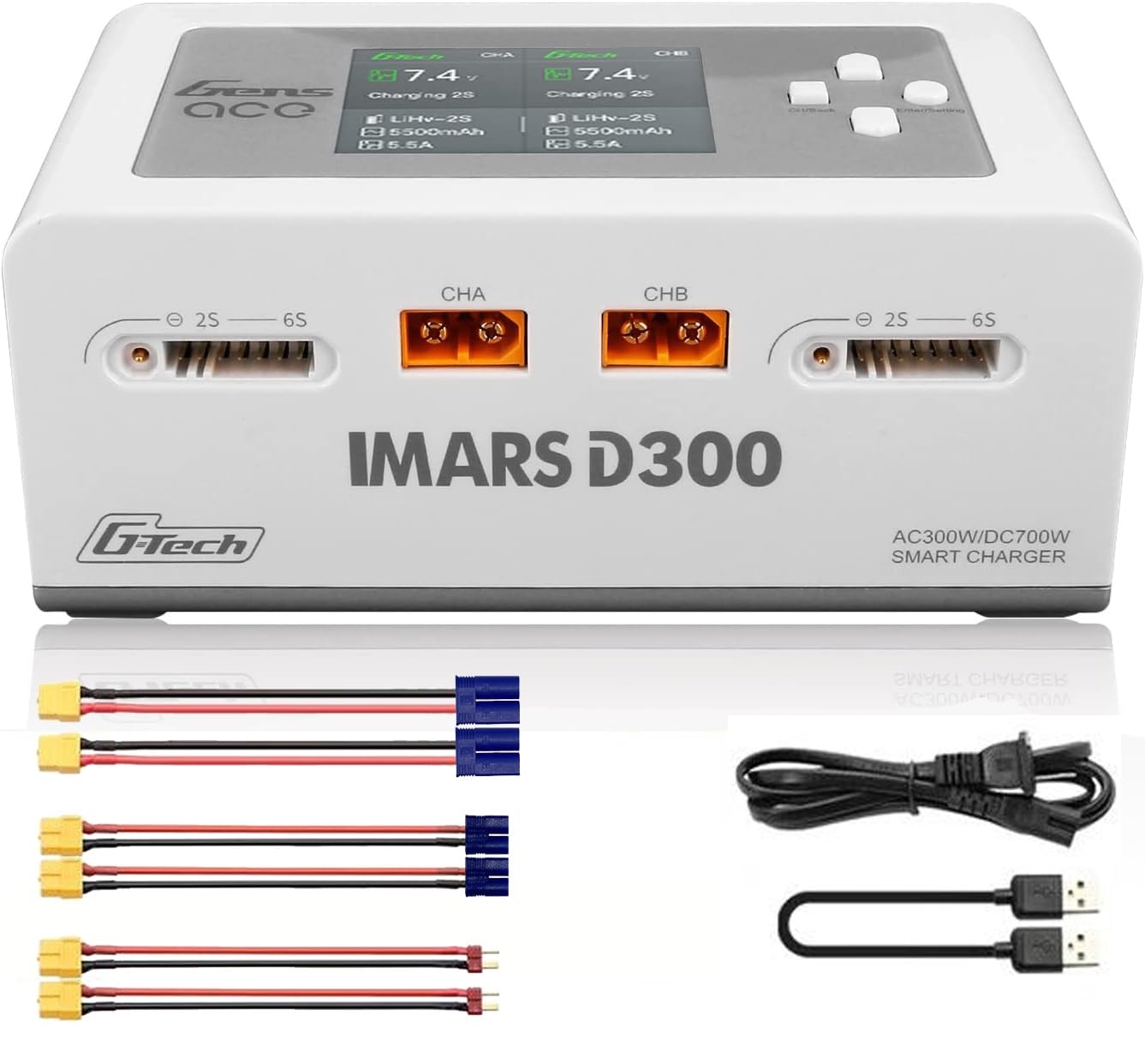 Alaohu IMARS D300 dual-channel charger front view for fast simultaneous charging.