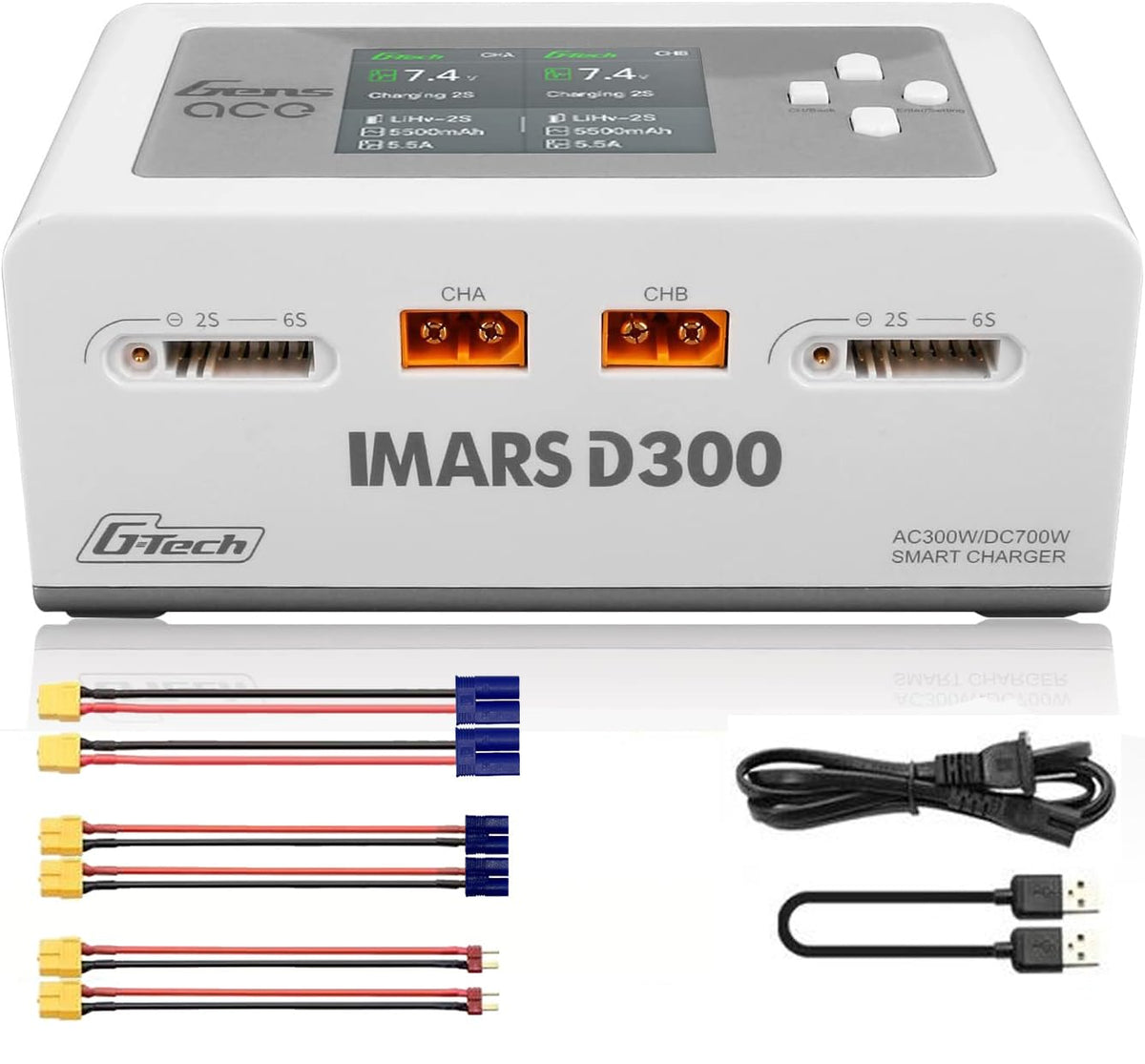 Alaohu IMARS D300 dual-channel charger front view for fast simultaneous charging.